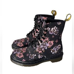 Dr. Martens Black and Purple Floral Lace Up Boots